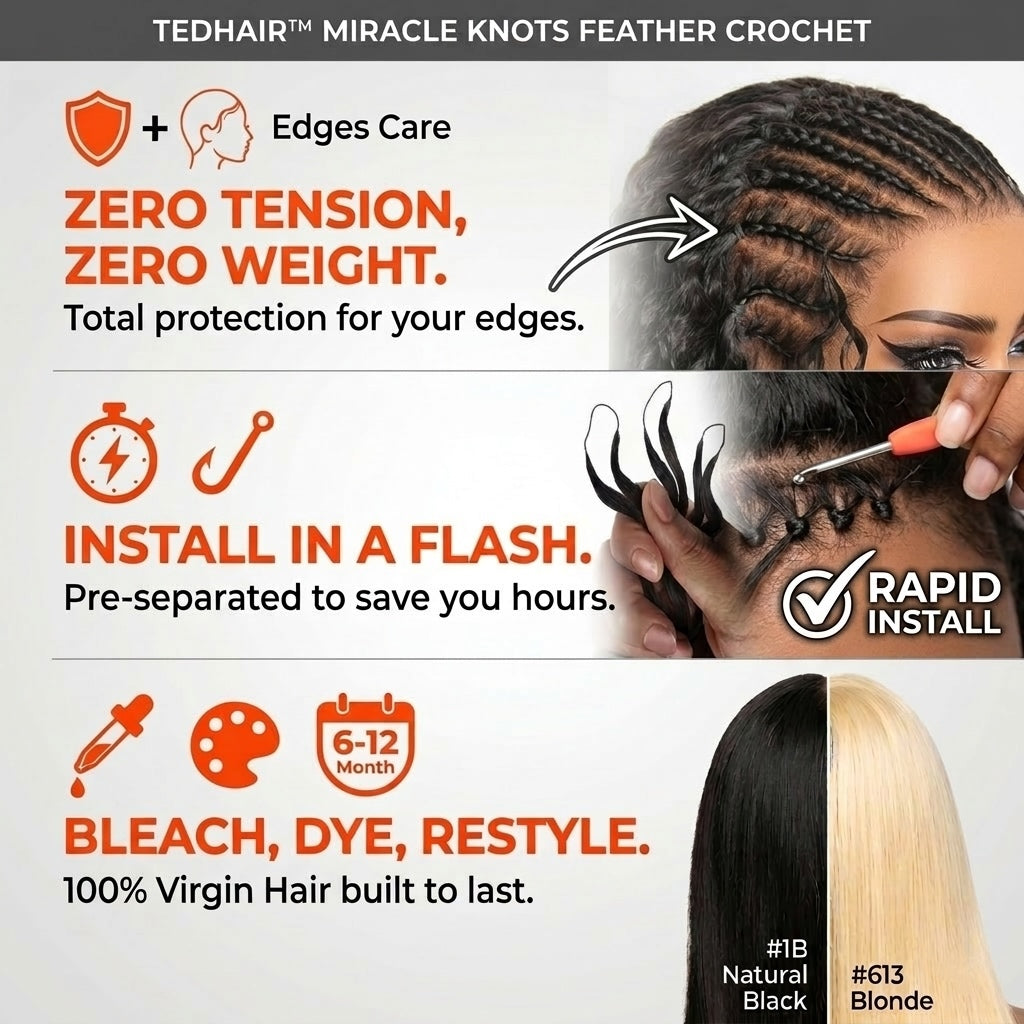 TedHair Miracle Knots Human Feather Crochet Hair Deep Wave with No Spiral Ends - Pre-Separated Knotless Crochet Braids for Seamless Blending #P4/27/613