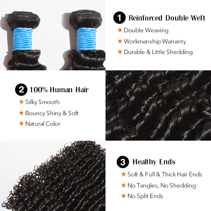 TedHair Deep Curly Brazilian 100% Virgin Hair Bundles 10-30''