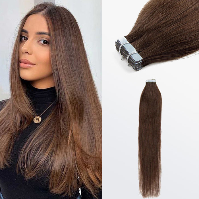 TedHair Premium Quality Straight Tape In Remy Hair Extensions #4 Chocolate Brown