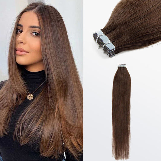 TedHair Premium Quality Straight Tape In Remy Hair Extensions #4 Chocolate Brown