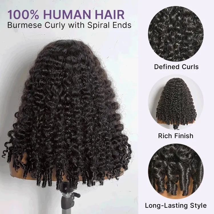 TedHair 180% Density 13x6 Glueless 3D Cap Pre-bleached Lace Frontal Wig Burmese Curly