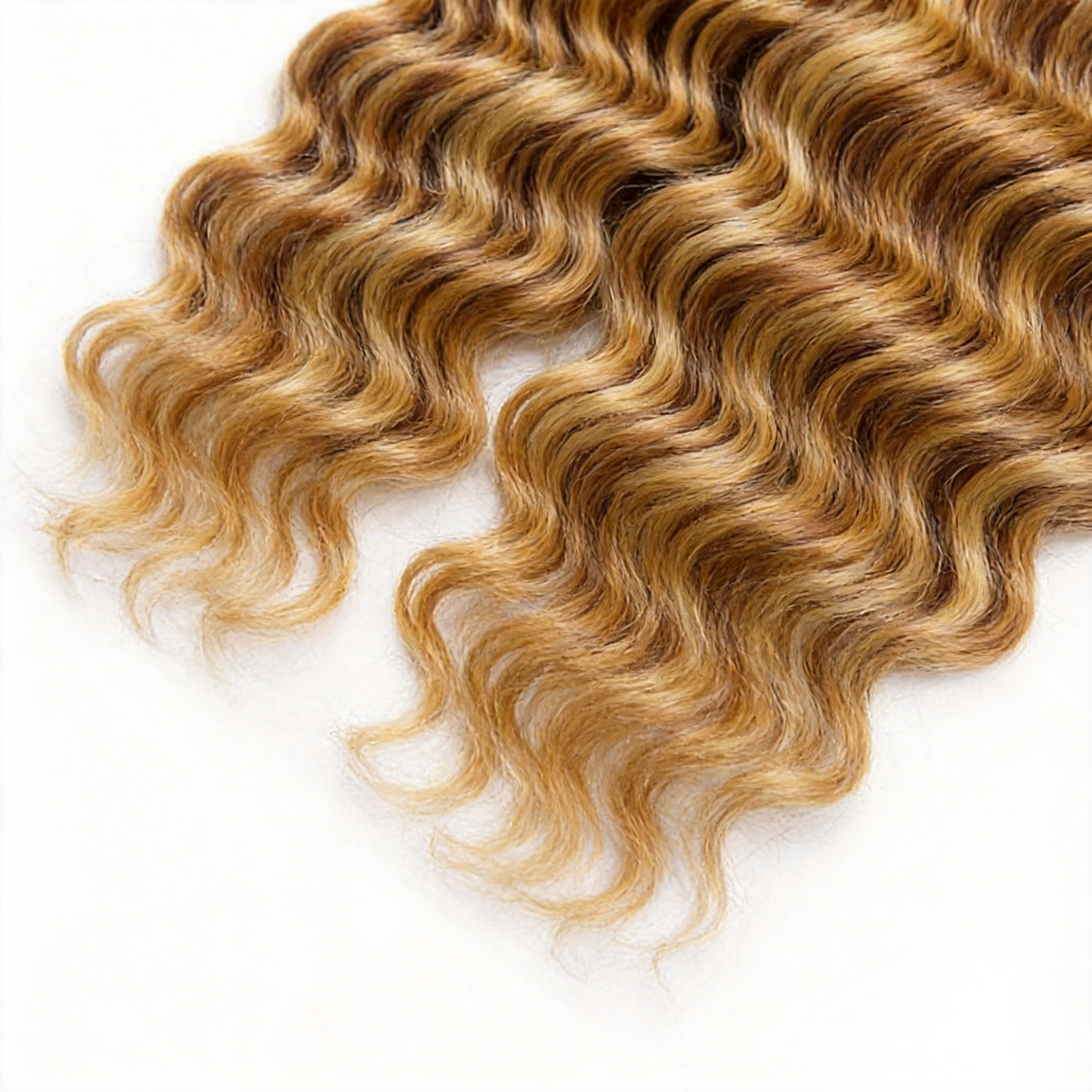 Miracle Knots Human Feather Crochet Hair Deep Wave with No Spiral Ends - Pre-Separated Knotless Crochet Braids for Seamless Blending #P4/27/613