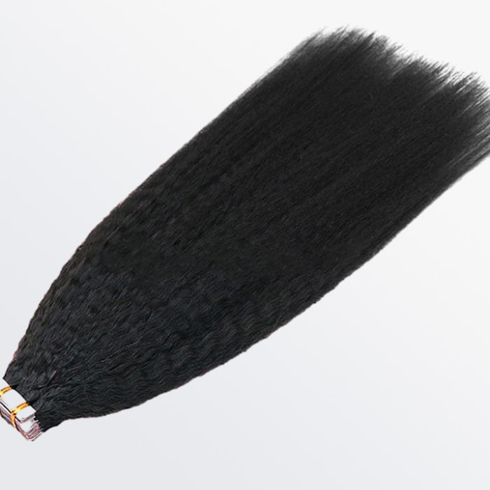 Afro-textured Kinky Straight Tape In Remy Hair Extensions #1B Natural Black