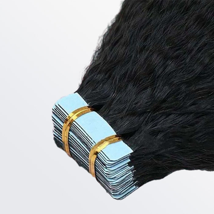 Afro-textured Kinky Straight Tape In Remy Hair Extensions #1B Natural Black