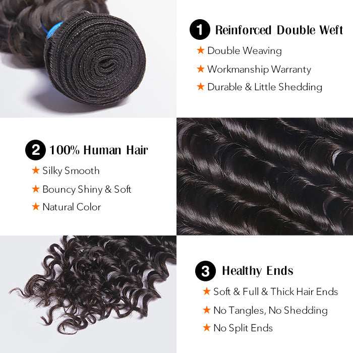 TedHair Deep Wave Brazilian 100% Virgin Hair Bundles 10-30''