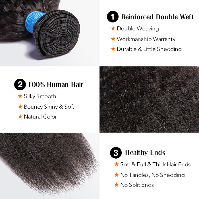 TedHair Kinky Straight Brazilian 100% Virgin Hair Bundles 10-26''