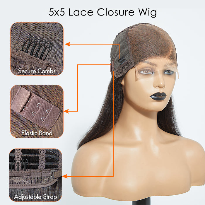 Straight 5x5 Glueless Lace Closure Bob Wig 150% Density | 100% Human Hair