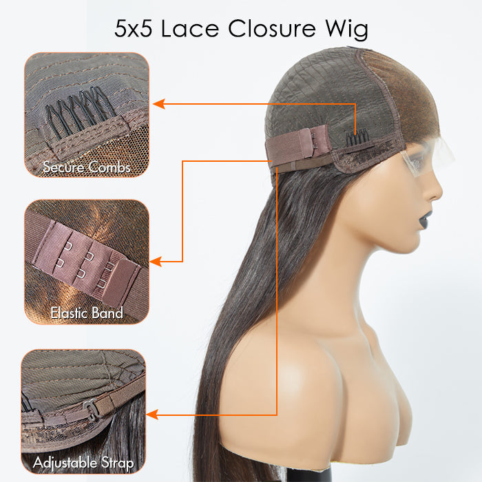 Straight 5x5 HD Lace Closure Wig 180% Density | Glueless 100% Human Hair