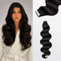 Premium Quality Body Wavy Tape In Remy Hair Extensions #1B Natural Black