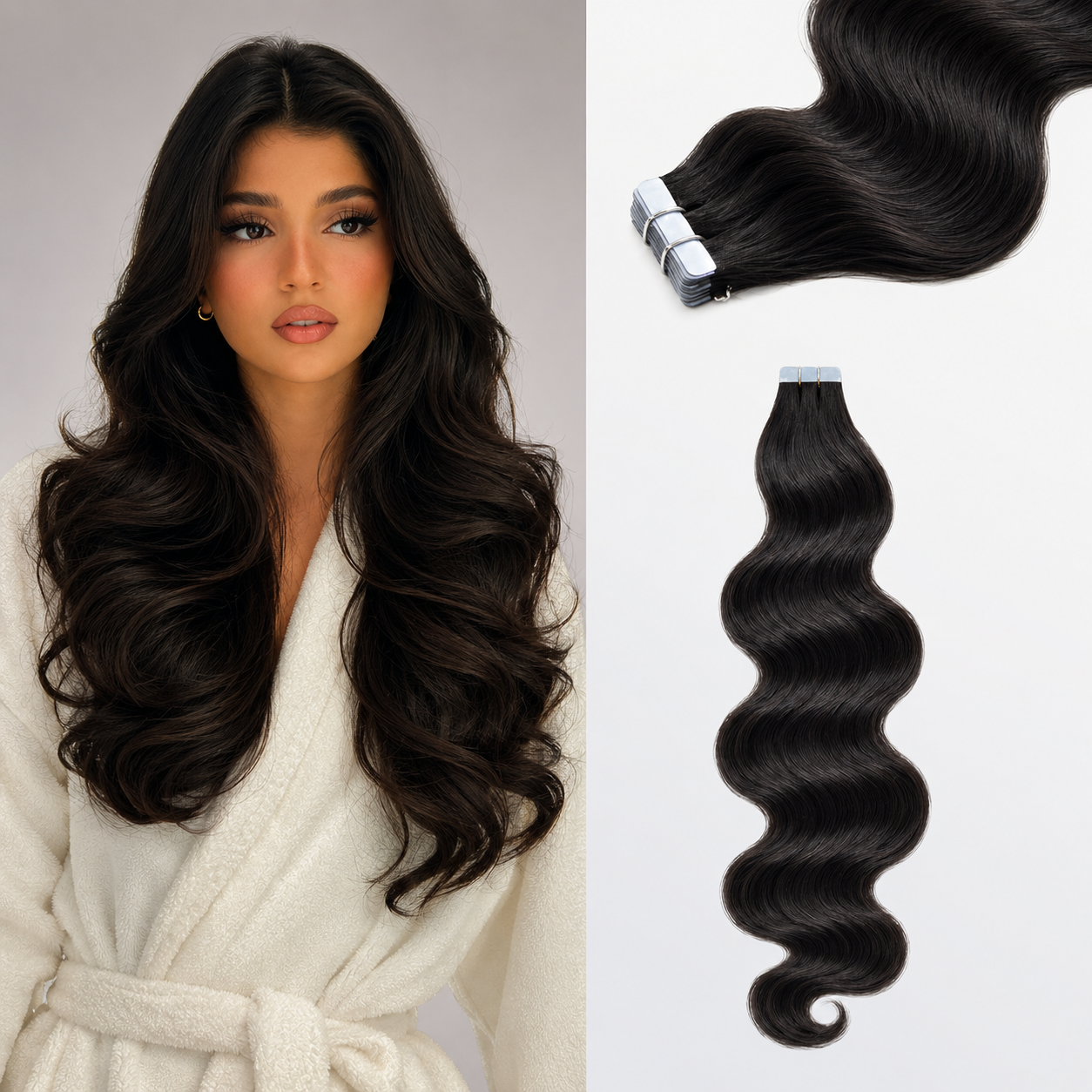 Premium Quality Body Wavy Tape In Remy Hair Extensions #1B Natural Black