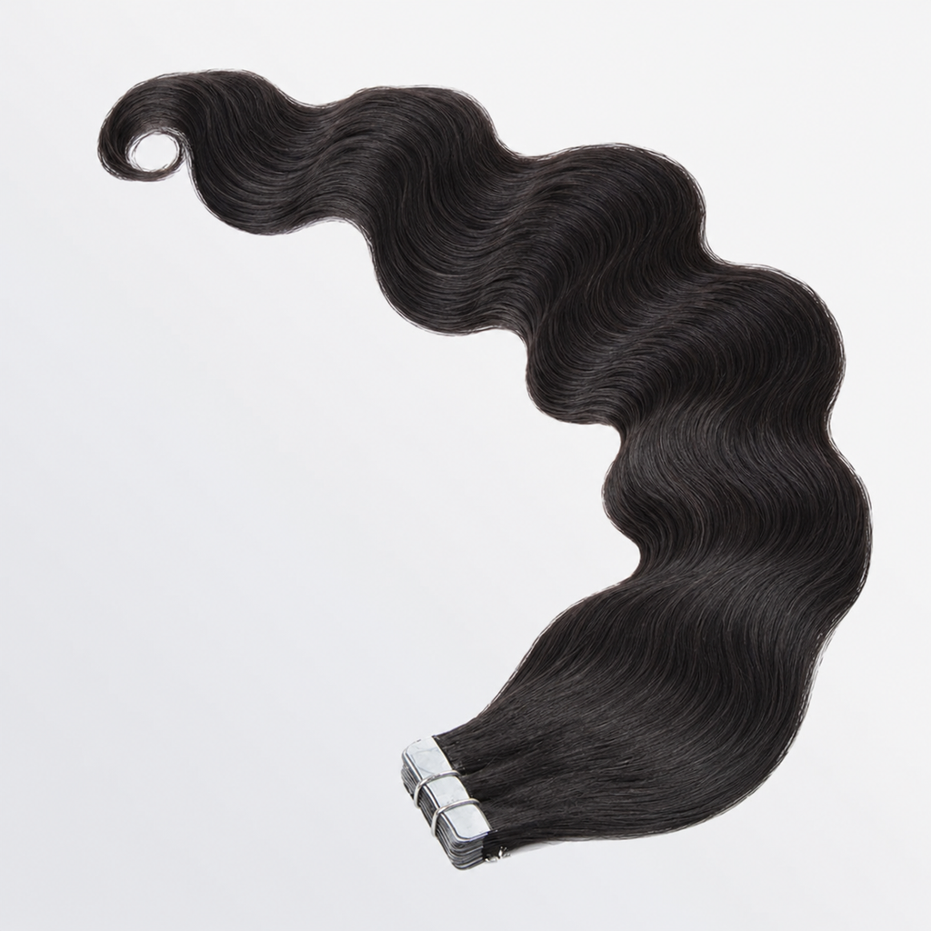 Premium Quality Body Wavy Tape In Remy Hair Extensions #1B Natural Black